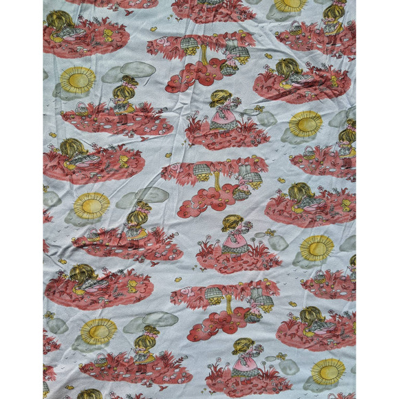 Vintage 1960's-70's Holly Hobby Inspired Novelty Print Synthetic Blend Fabric - Picture 2 of 6